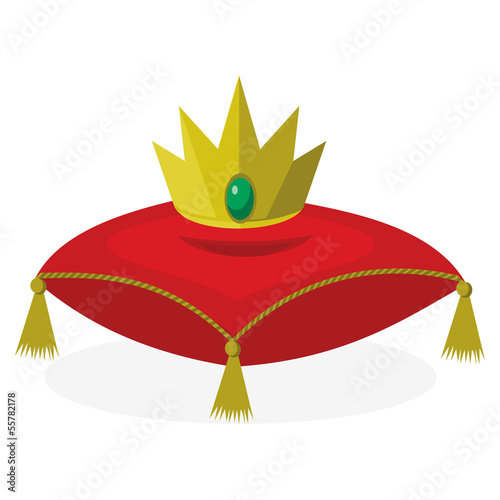 red pillow with golden crown