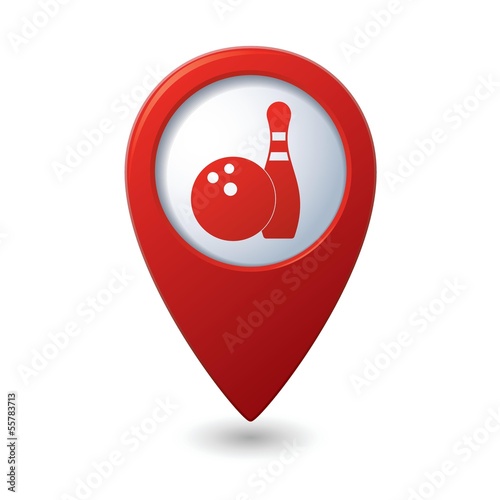 Map pointer with bowling icon. Vector illustration