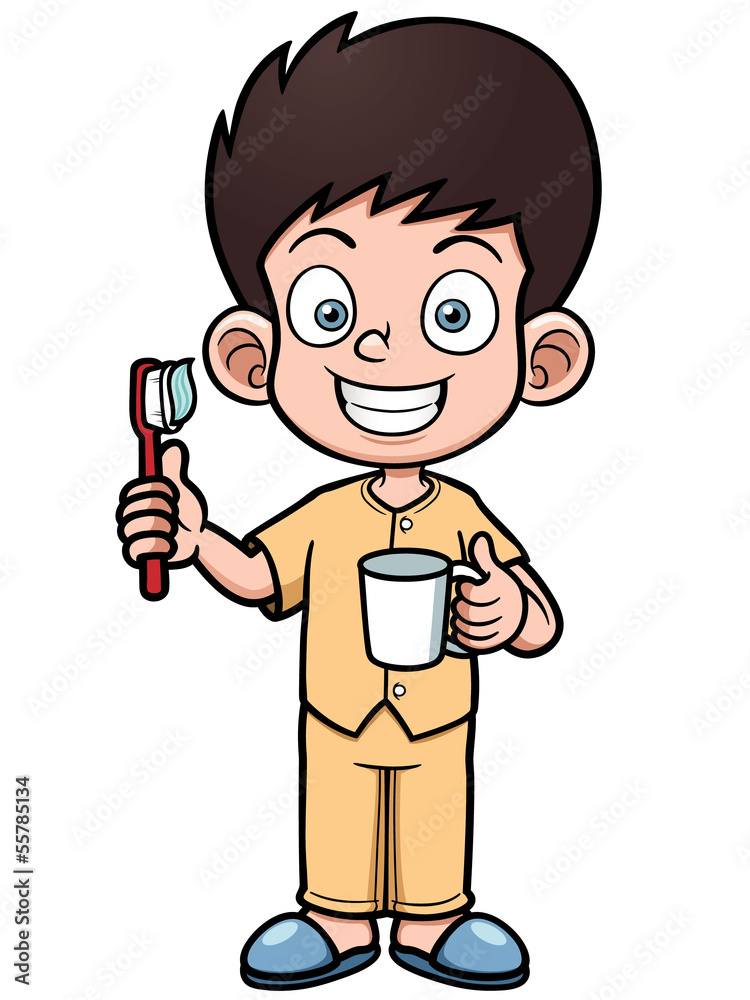Vector illustration of Boy brushing his teeth