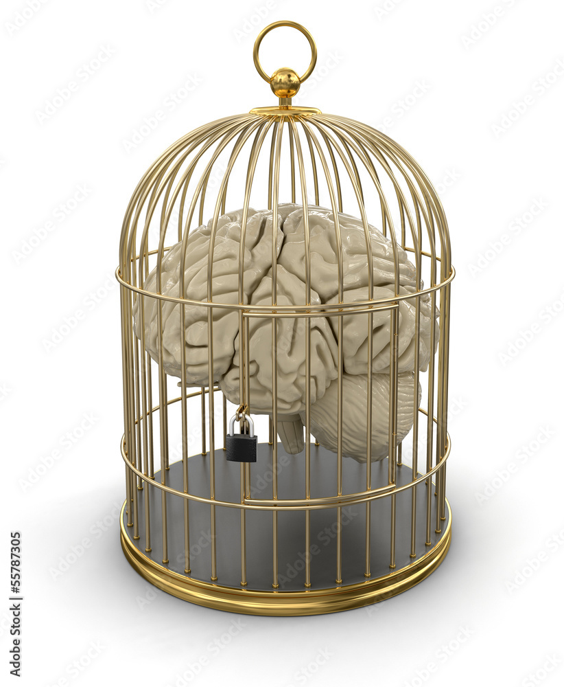 Gold Cage with Human brain (clipping path included)