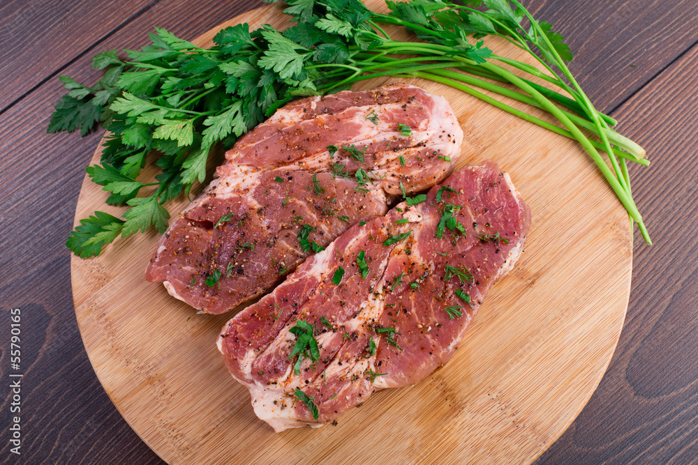 Raw steak with spices Raw steak with spices