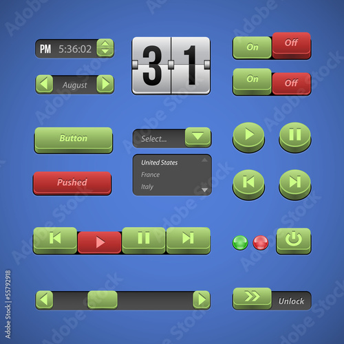 Raised Buttons Green And Red UI Controls Web Elements