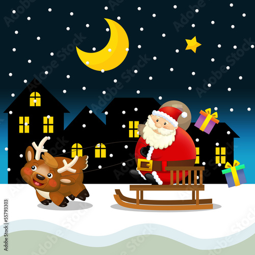 The santa claus flying - illustration for the children
