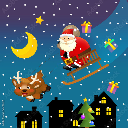 The santa claus flying - illustration for the children