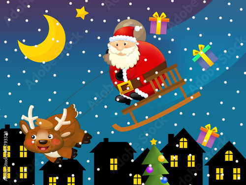 The santa claus flying - illustration for the children