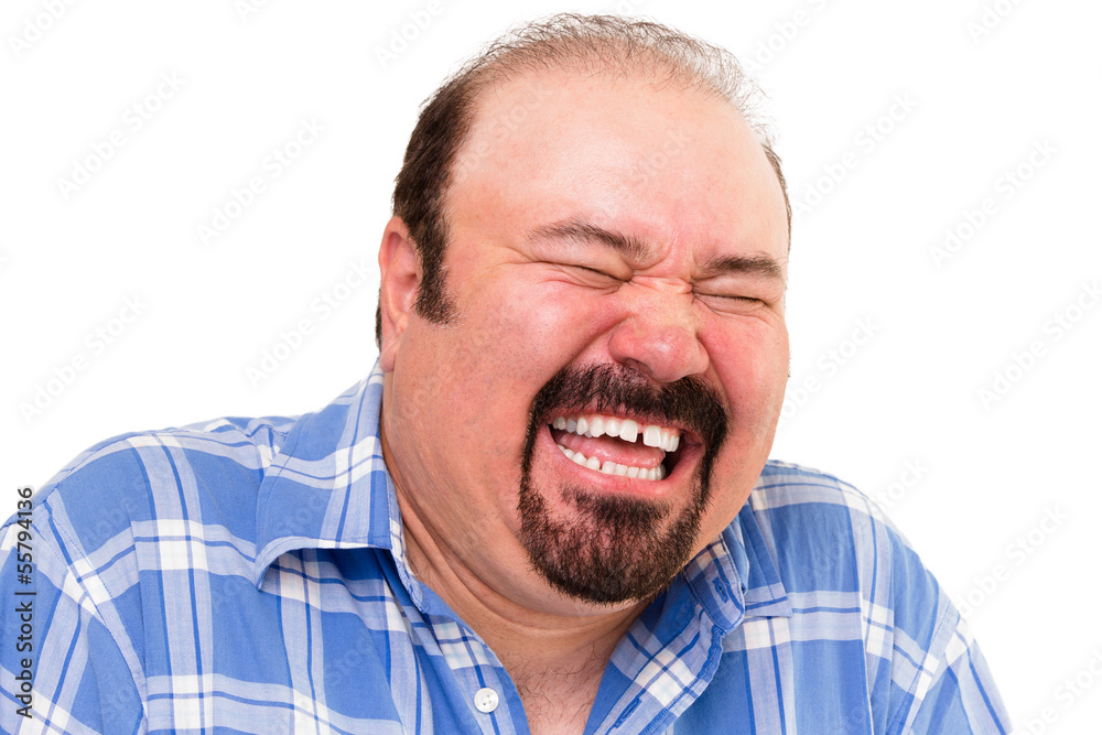 Caucasian bearded happy man laughing loud Caucasian bearded happy man laughing loud