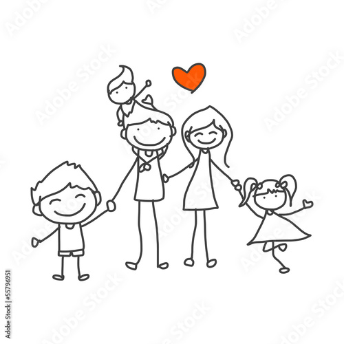 hand drawing cartoon happy family