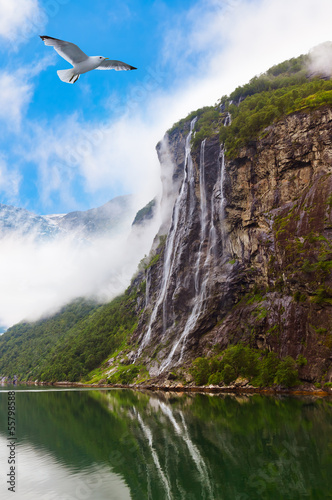 Waterfall in Geiranger fjord Norway © Nikolai Sorokin