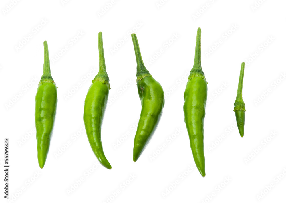 green chili on white background green chili on white background