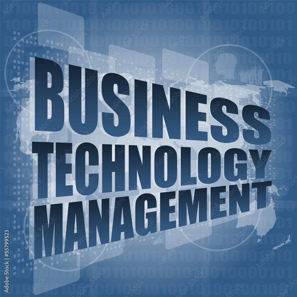 business technology management words on touch screen interface