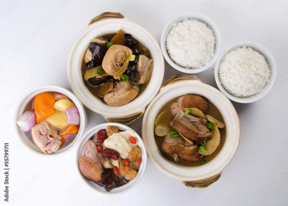 Chicken and herb soup in pot, Chinese food style. Chicken and herb soup in pot, Chinese food style.