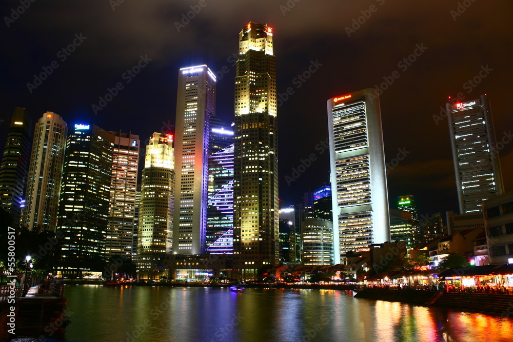 Fototapeta premium City Center Singapore Night, w shop house and River