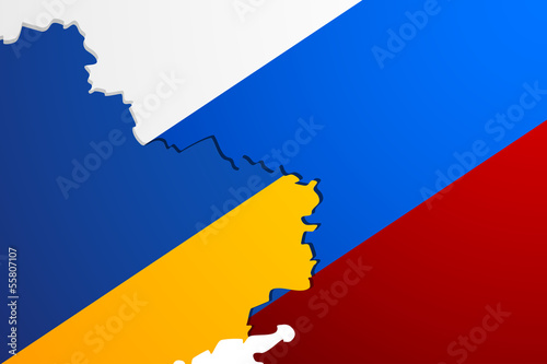 Ukraine & Russia flags map