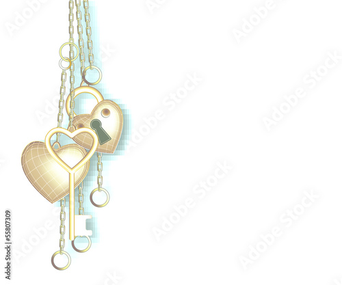 Heart shaped lock, key and ring