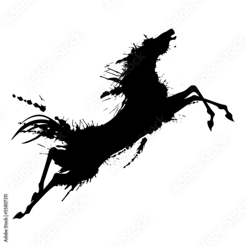 Grunge jumping horse silhouette