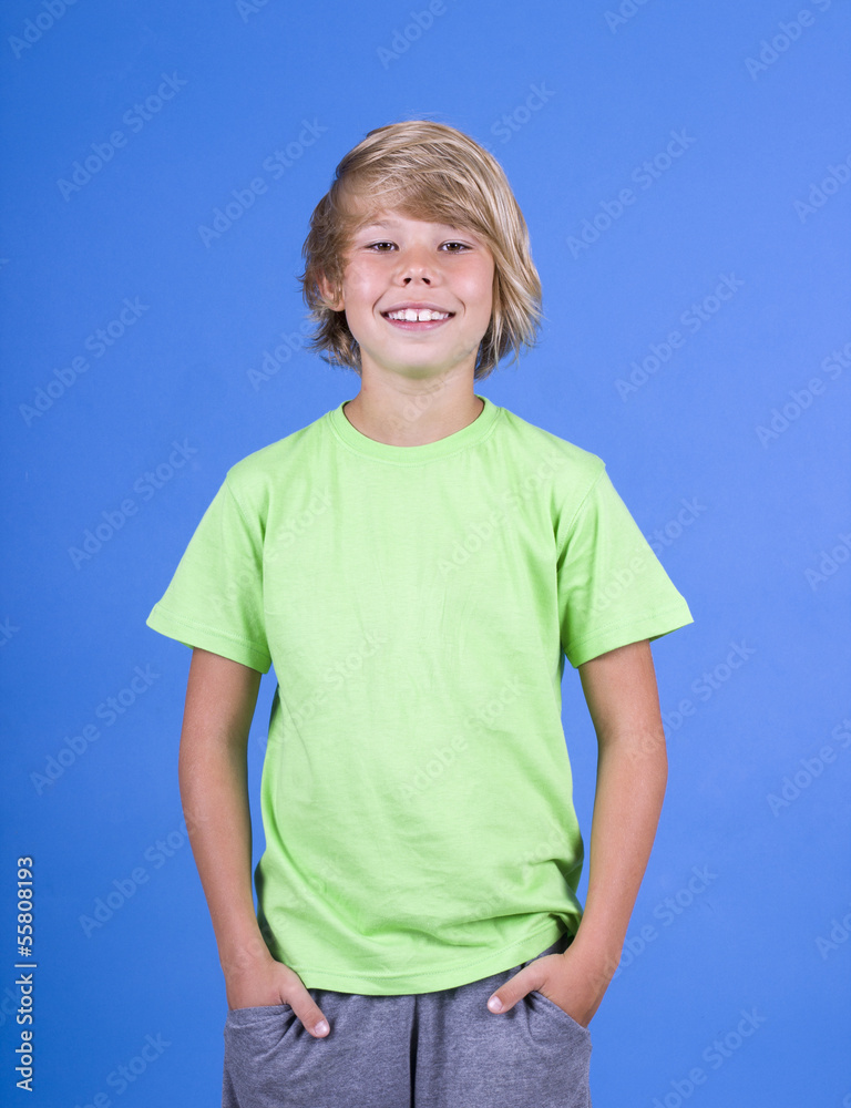 green T-shirt on a cute boy green T-shirt on a cute boy