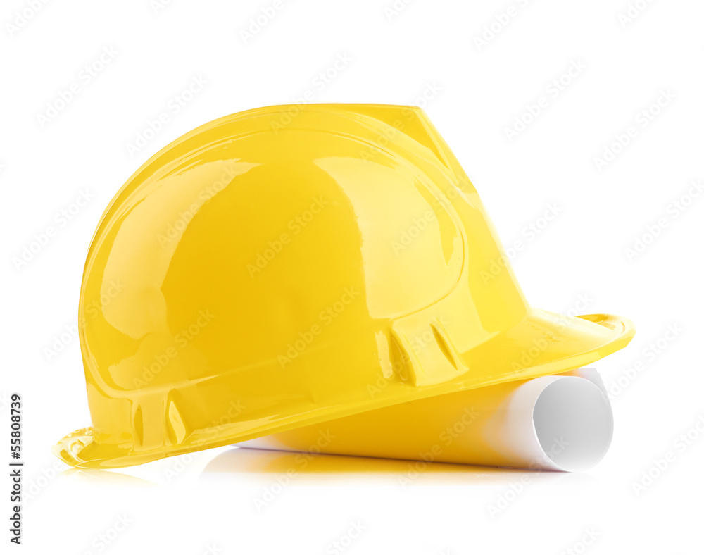 Fototapeta premium yellow helmet and roll paper