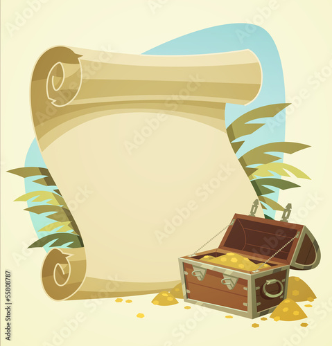 Pirate treasure chest. Vector illustration.
