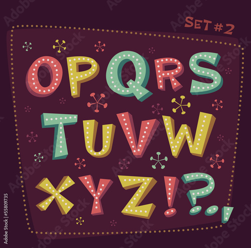 Retro type font. Fifties style alphabet.