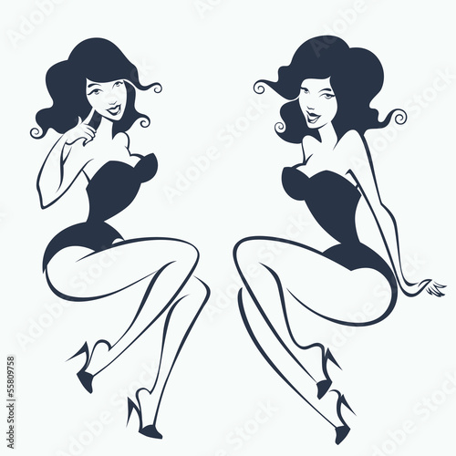 two vector girls in pin up style