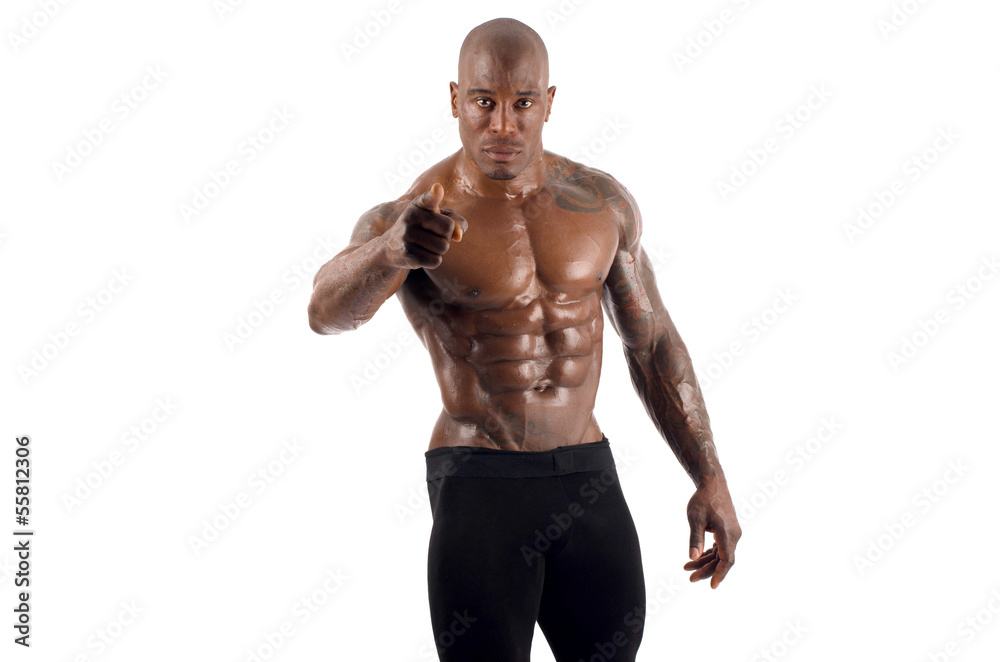 Black bodybuilder pointing to you and asking you to train