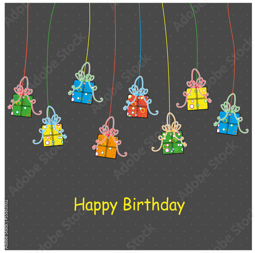 Birthday card with presents, vector