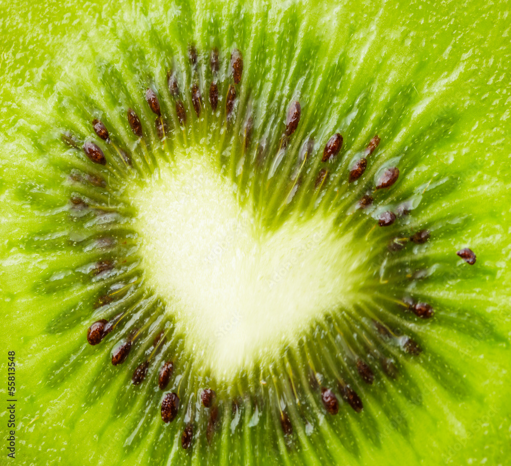 Green kiwi with heart shape