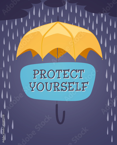 Yellow umbrella. Retro styled vector poster.