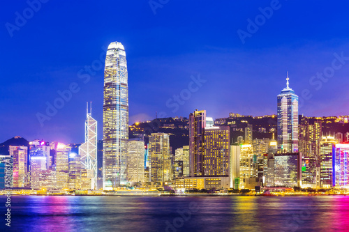 Skyline at night in Hong Kong © leungchopan