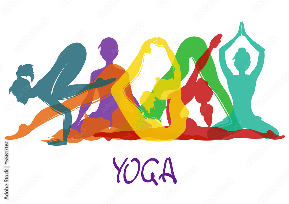 Seven silhouettes of girl in yoga poses Seven silhouettes of girl in yoga poses