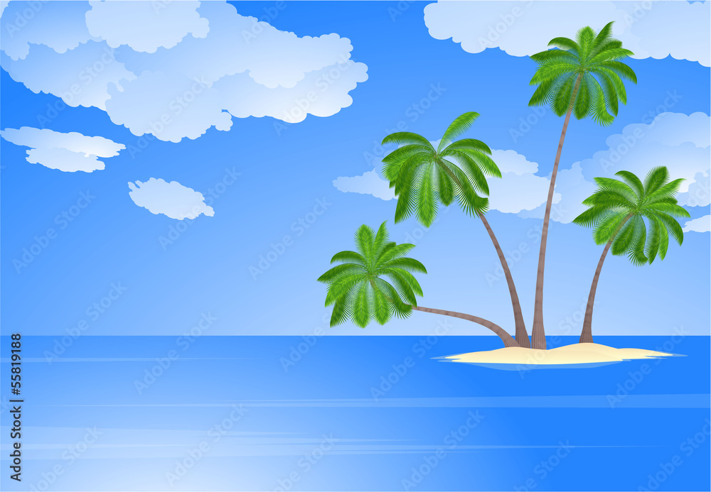 Fototapeta premium Tropical island with coconut palm trees. Vector.