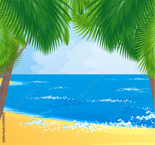 Fototapeta Naklejka Na Ścianę i Meble -  Tropical Beach with coconut palm trees. Vector.