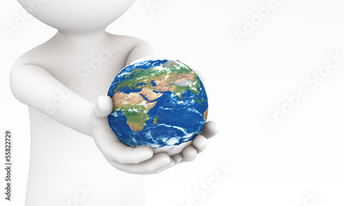 3d human holding the Earth with 2 hands