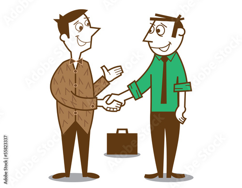 The two men shake hands