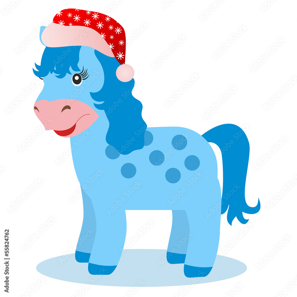 Fototapeta premium blue horse in winter on white background