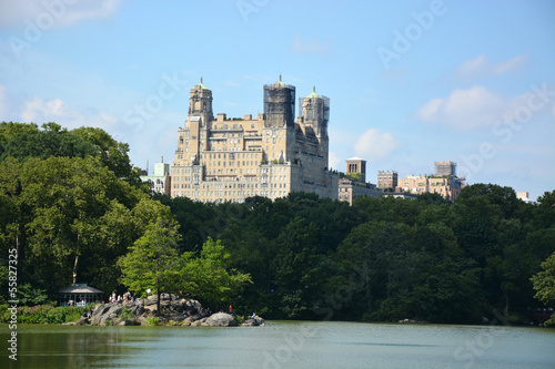 Upper West Side skyline from Central Park Lake in New York City