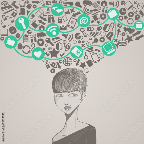 social network head with several icons