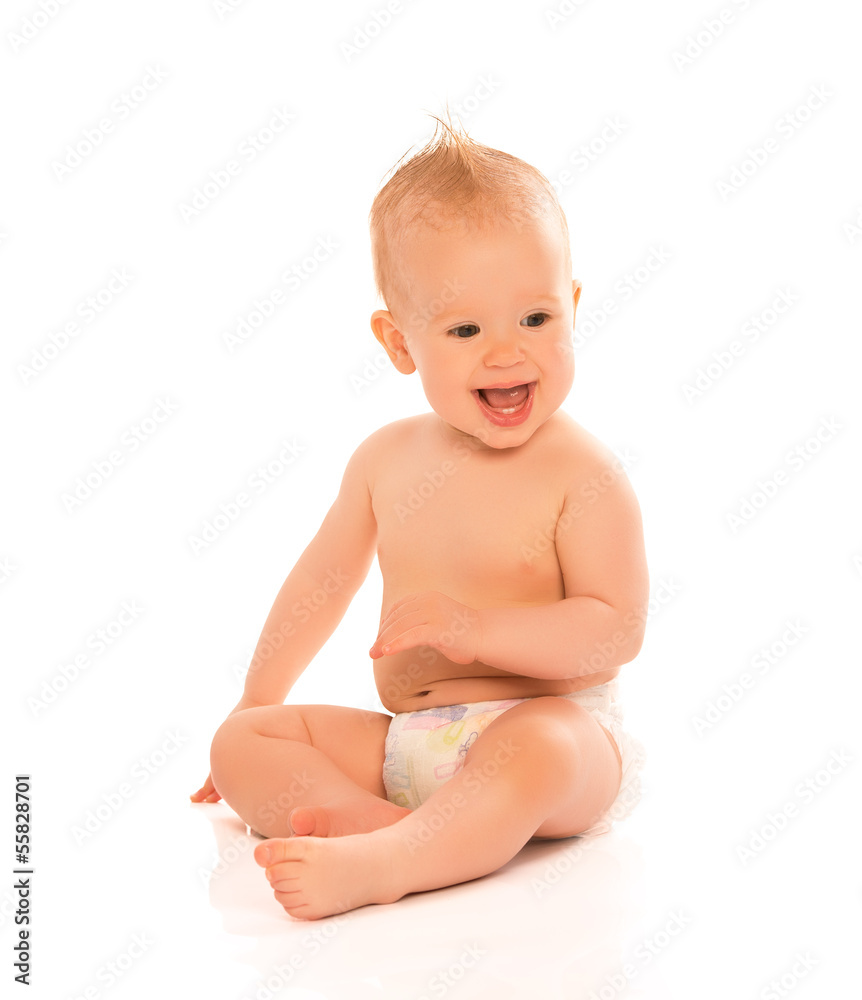 happy beautiful baby in a diaper isolated happy beautiful baby in a diaper isolated