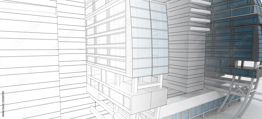 Sketch of the business center. From drawing to implementation. Sketch of the business center. From drawing to implementation.