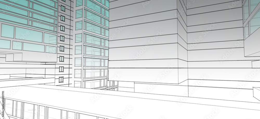 Sketch of the business center. From drawing to implementation. Sketch of the business center. From drawing to implementation.