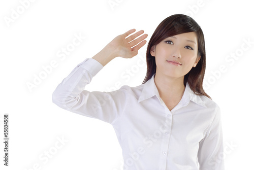 Asian businesswoman raise hand