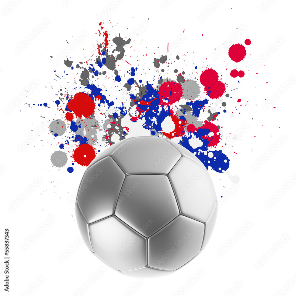 3d rendering of a soccer ball with flags splashing colors