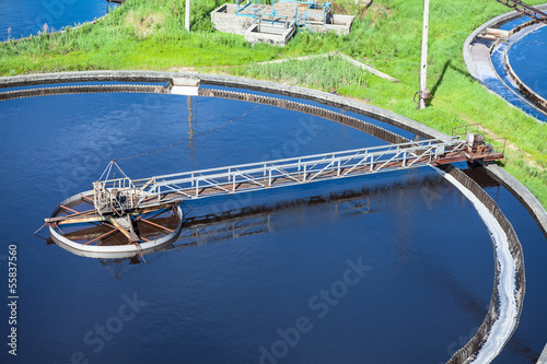 Primary sedimentation basin, sewage flowing through large tanks