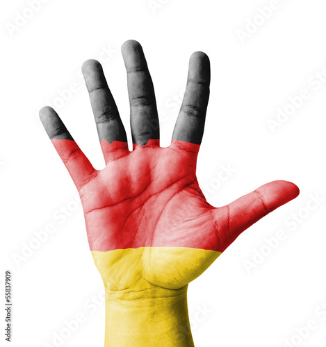 Open hand raised, multi purpose concept, Germany flag painted