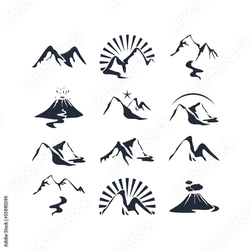 Icons set with various alpine silhouettes photo