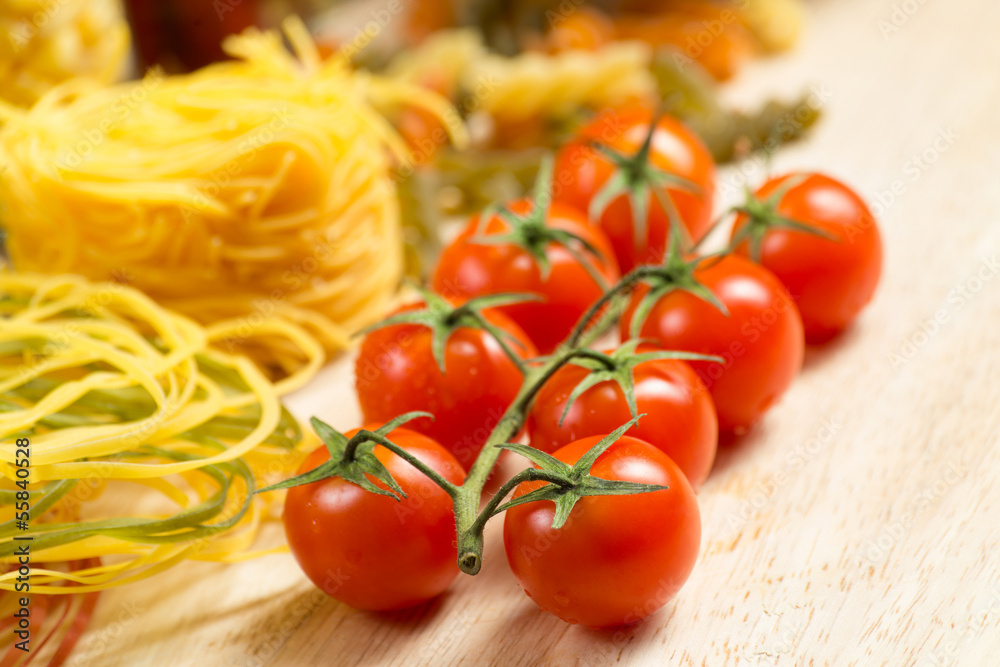 close-up of cherry tomatoes and pasta close-up of cherry tomatoes and pasta