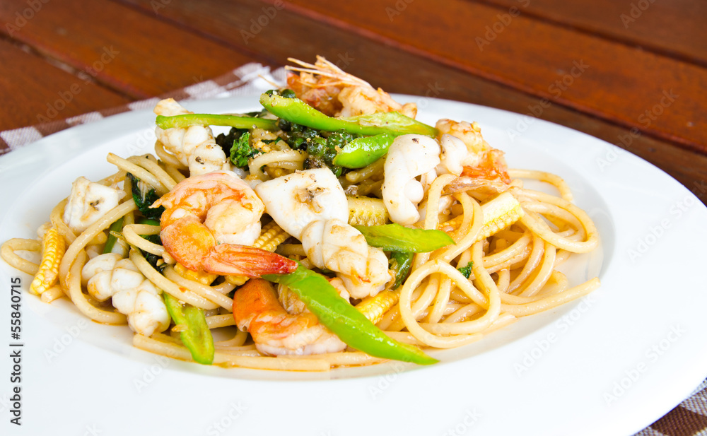Spaghetti with spicy seafood Spaghetti with spicy seafood