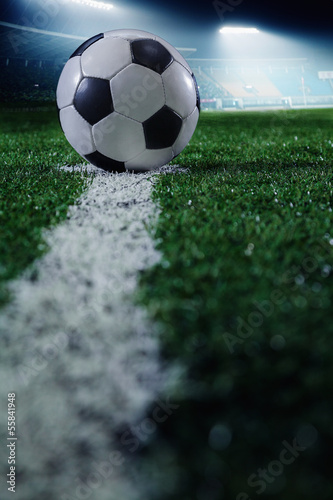 Soccer field with soccer ball and line, side view © xixinxing