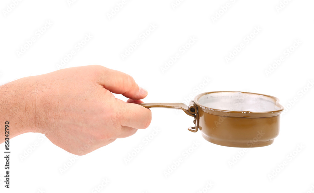 Cover of military mess-tin like tea cup. Cover of military mess-tin like tea cup.