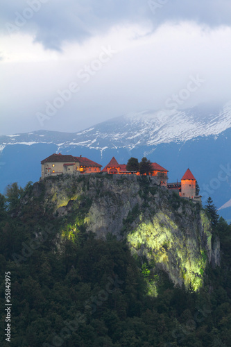 Bled castle at evening , Alps, Europe, Slovenia.